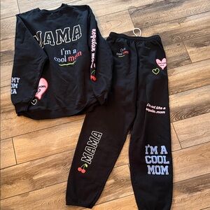 KRISTA HORTON Black 'Mama I'm a Cool Mom' XL Sweatshirt and MED Joggers Set